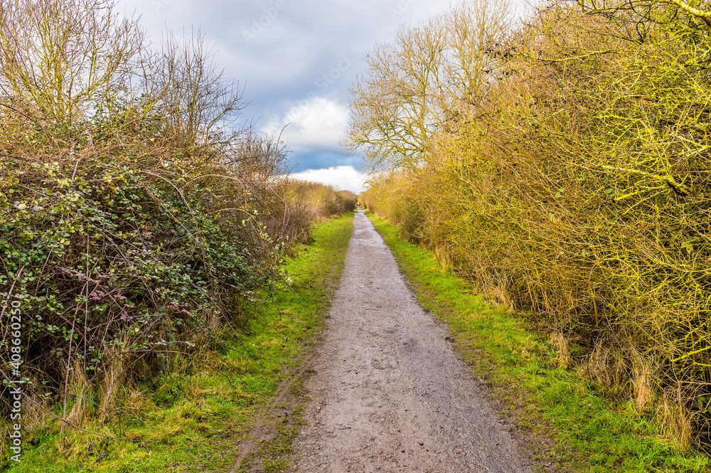 A view along the Brampton Valley Way near Market Harborough, UK in Winter