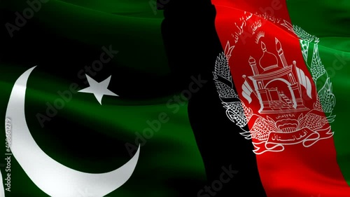 Pakistani and Afghan flag waving video in wind footage Full HD. Pakistani vs Afghan flag waving video download. Afghanistan Flag Looping Closeup 1080p Full HD 1920X1080 footage. Pakistan Afghan countr photo