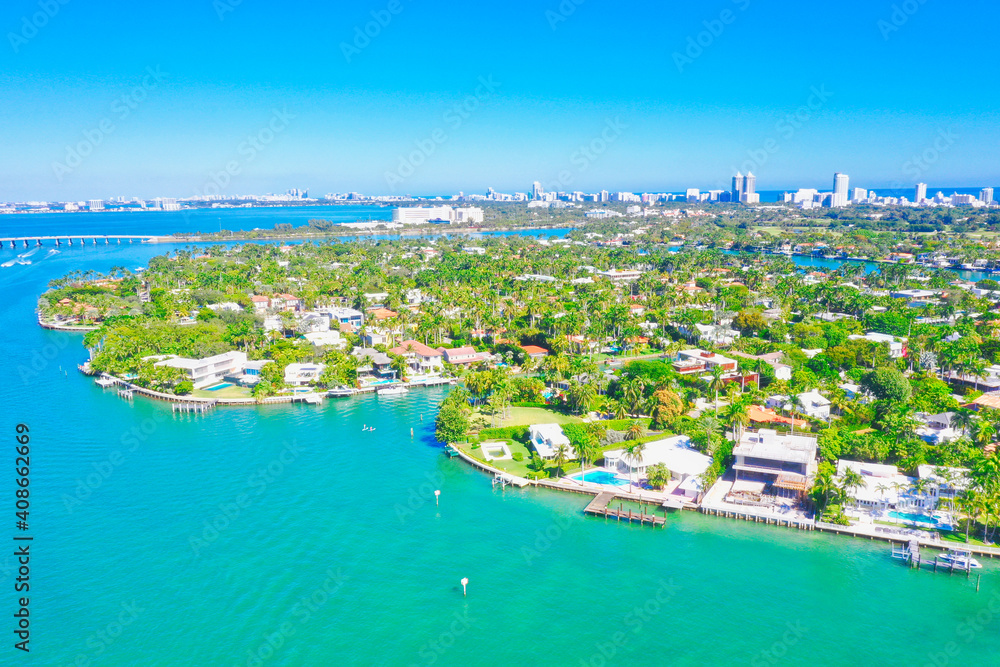 Miami Beach island and ocean view aerial