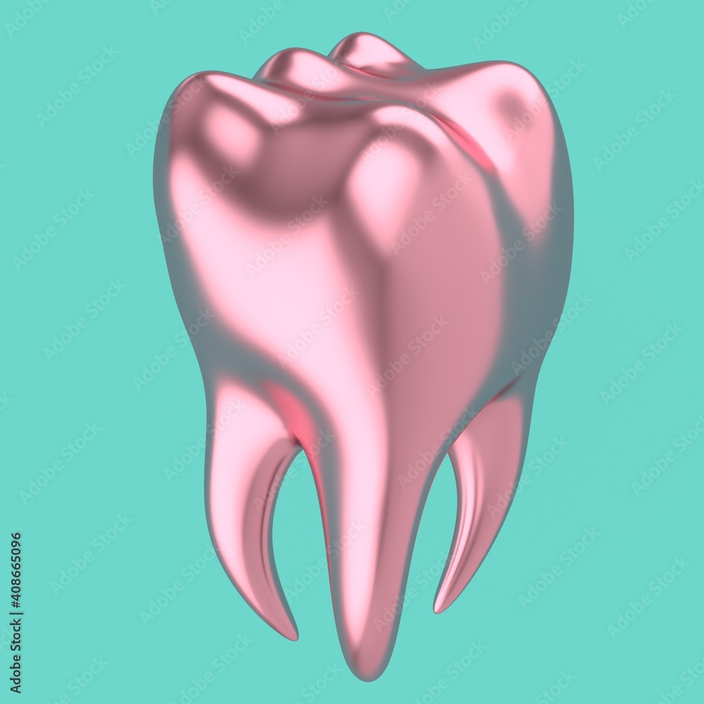 3d illustration of a metal tooth. Concept art tooth with humor 3d illustration of a metal tooth. Concept art tooth with humor