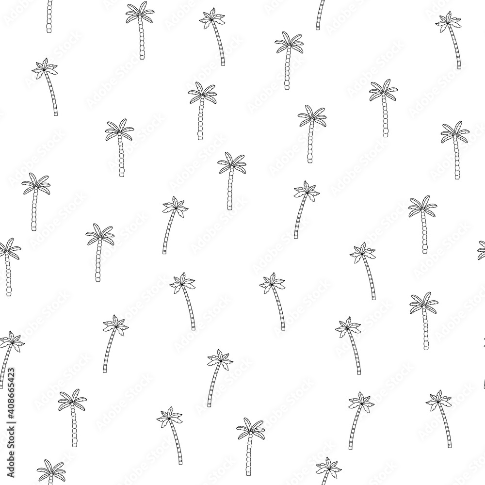 Tropical pattern with palm trees, hand drawn palm, isolated icon. Black vector drawing on a white background. Tropical pattern with palm trees, hand drawn palm, isolated icon. Black vector drawing on a white background.