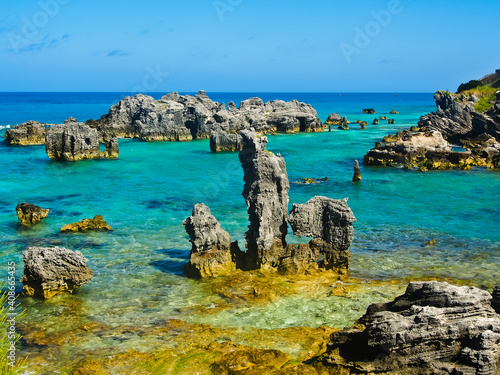 rocky coast of tobacco bay St. George’s Bermuda photo