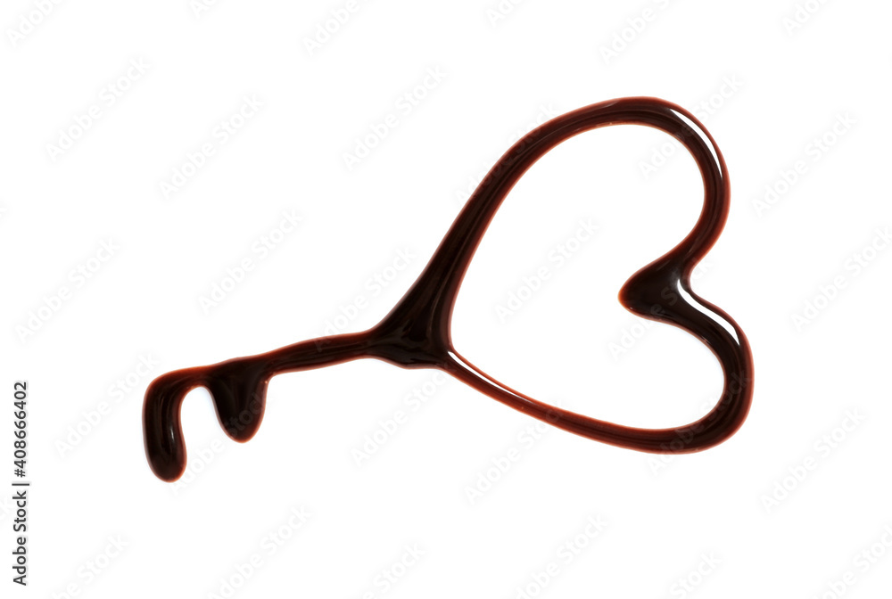 Heart with key made of dark chocolate on white background, top view