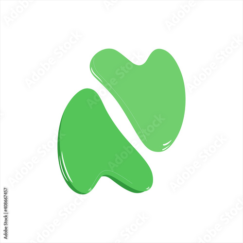  Green stone of gua sha. Massage tool for body and face. Isolated vector illustration