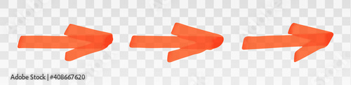 Orange highlighter arrow set isolated on transparent background. Marker pen highlight underline strokes. Vector hand drawn graphic stylish element