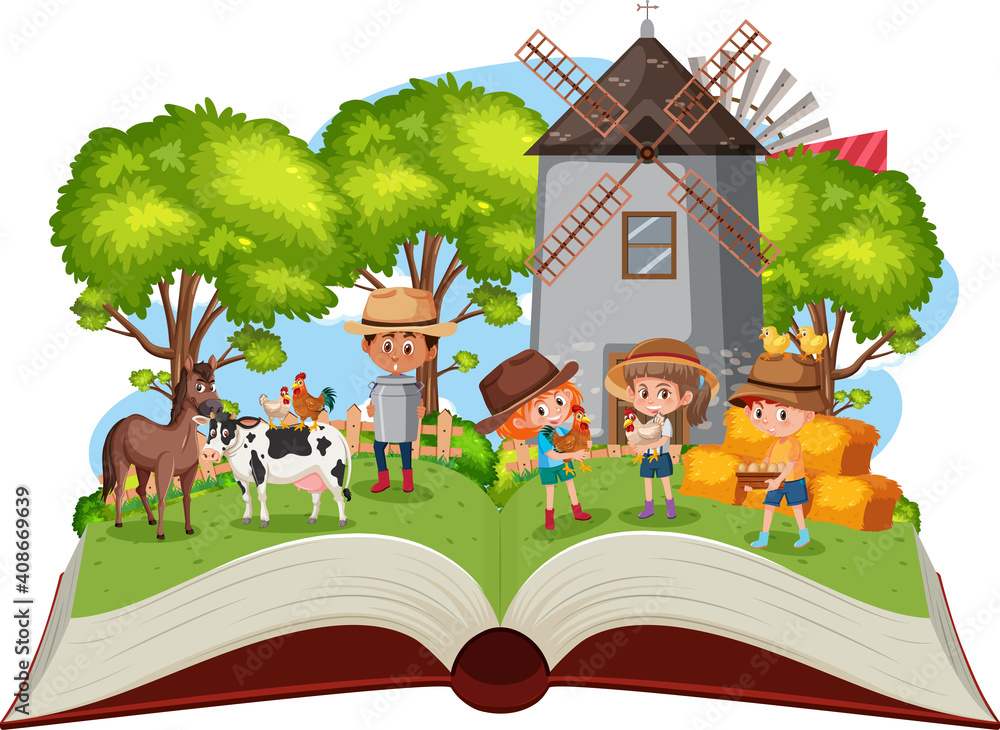 Children in the farm on white background Children in the farm on white background