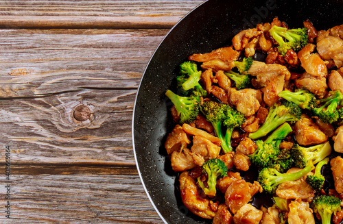 Chinese delicious dish stir-fry chicken with broccoli.