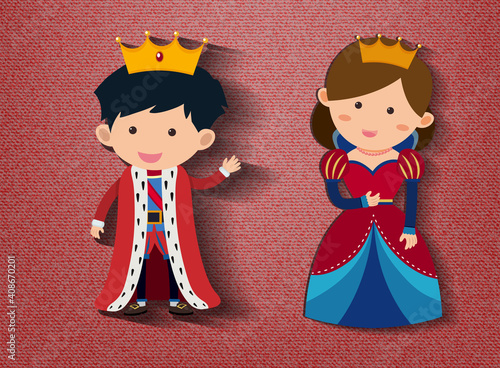 Little king and queen cartoon character on red background