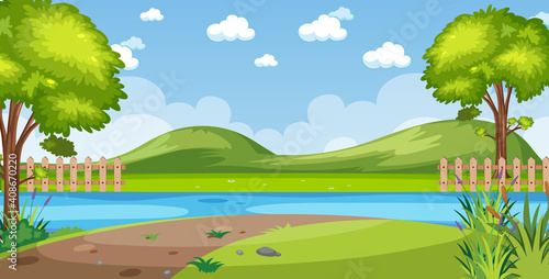 Fototapeta Naklejka Na Ścianę i Meble -  Horizon nature scene or landscape countryside with riverside view and blank sky at daytime