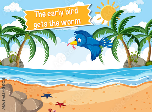 Idiom poster with The early bird gets the worm