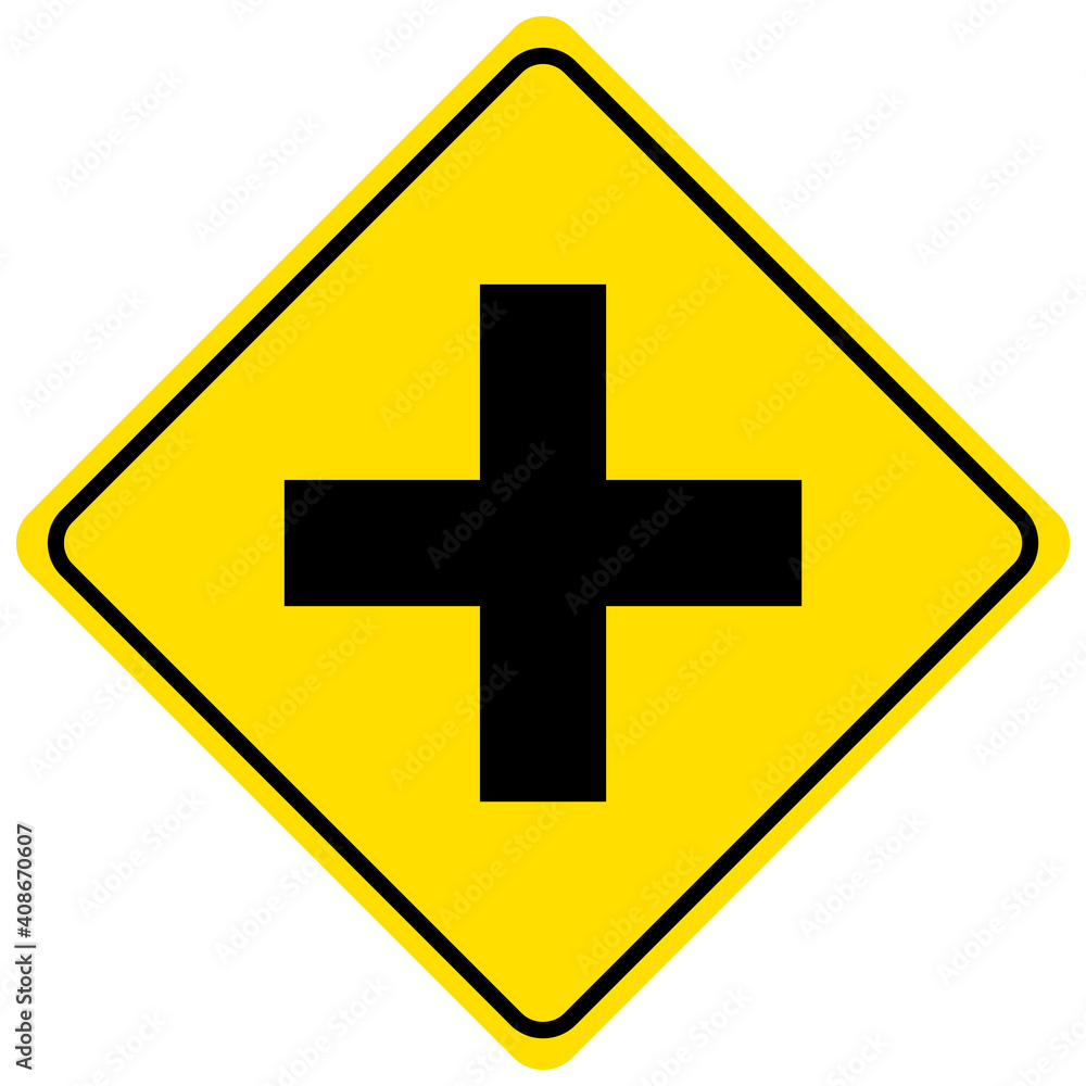 Warning sign for an uncontrolled crossroad on white background Warning sign for an uncontrolled crossroad on white background