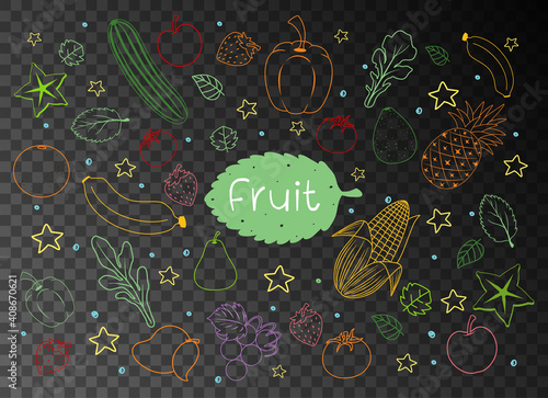 Set of different fruit doodle isolated on transparent background