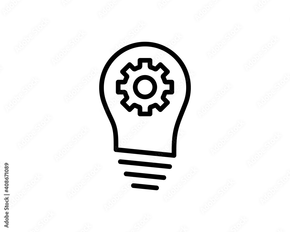 Light bulb with gears black silhouette icon. Bulb, icon, light, lightbulb, cog, invention, background, black, concept, creative, design.