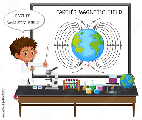 Young scientist explaining earth's magnetic field