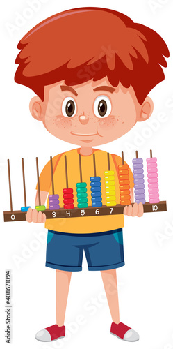 Boy holding abacus cartoon character isolated on white background