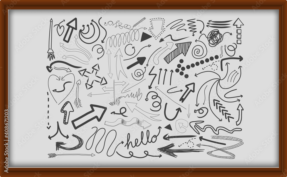 Obraz premium Different doodle strokes in wooden frame