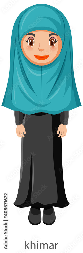 A woman wearing Khimar Islamic traditional veil cartoon character