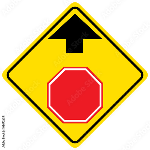 Stop Ahead yellow sign on white background