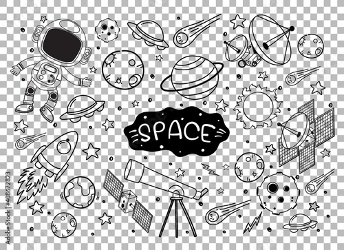 Hand drawn space element doodle on transparent background