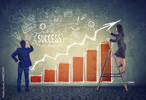 Businesspeople brainstorming company future company growth and success