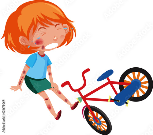 Girl injured at head and arm from riding bicycle