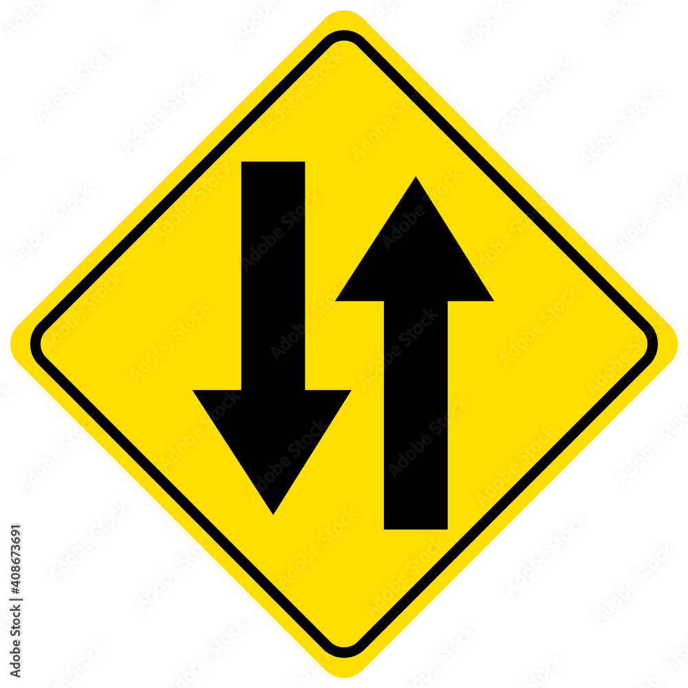 Two way traffic yellow sign on white background Two way traffic yellow sign on white background