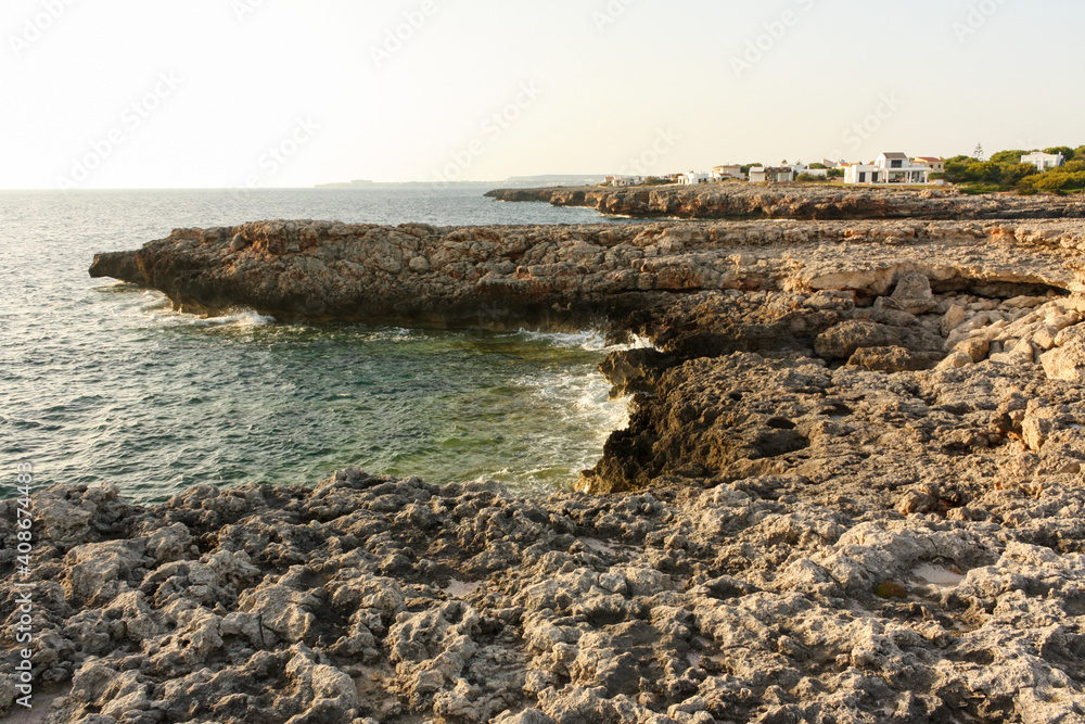 View of the coast of the region sea Cala Blanca, Menorca, Balearic Islands, Spain