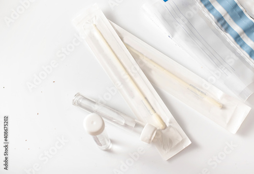 Covid-19 home testing kit on a plain white background