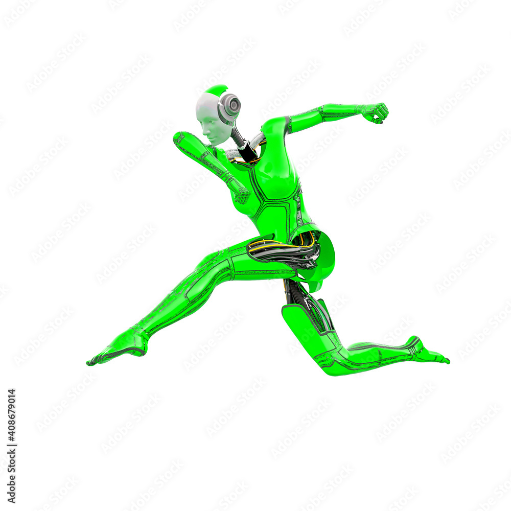 cyborg girl doing a parkour jump cyborg girl doing a parkour jump