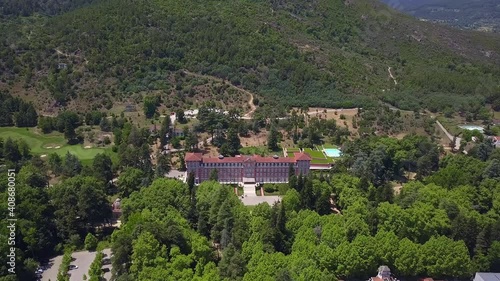 A beautiful high angle view of the Vidago Palace Public Gardens And Hotel, Portugal in 4K photo