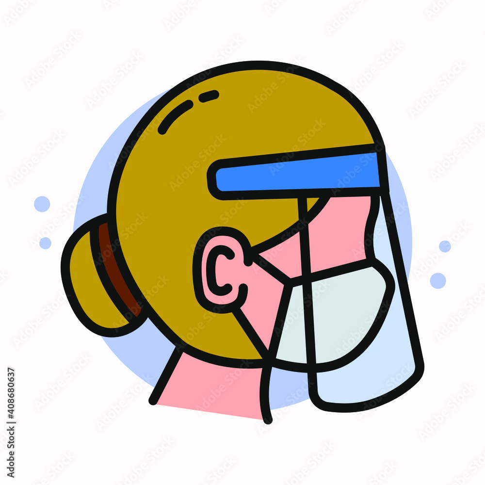 Woman Wear Medical Mask And Face Shield Icon. Prevention Virus and Bacteria Logo Cartoon. Face Mask Vector Illustration Woman Wear Medical Mask And Face Shield Icon. Prevention Virus and Bacteria Logo Cartoon. Face Mask Vector Illustration