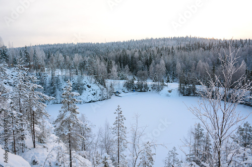 Marble Quarry in Ruskeala mountain park in winter