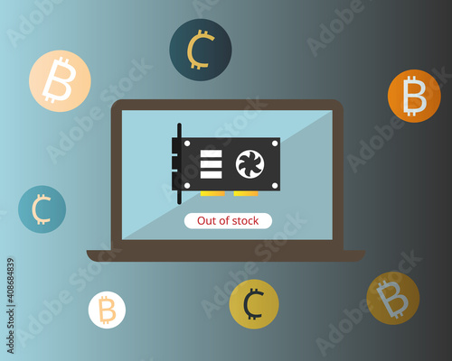 high demand for graphics card for mining cryptocurrency such as bitcoin vector