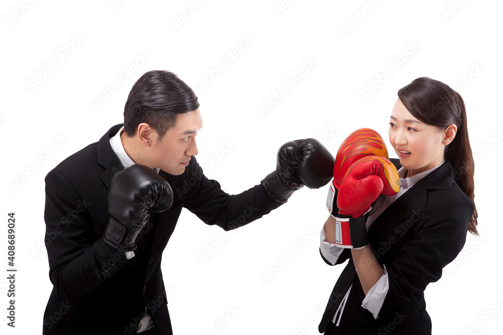 Business people and boxing gloves Business people and boxing gloves