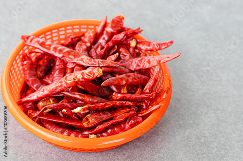 Dry chillies in the red bowl