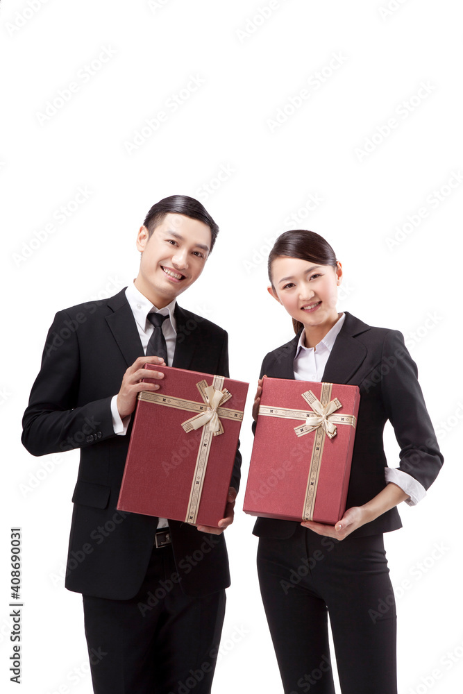 Business people with a gift box Business people with a gift box
