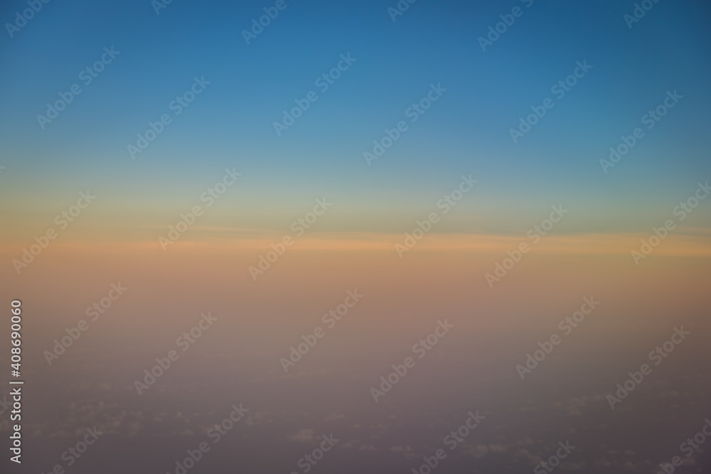 Beautiful blue sky before sunset with clouds shoot on airplane