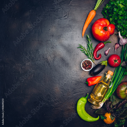 Raw organic vegetables with fresh ingredients for healthily cook