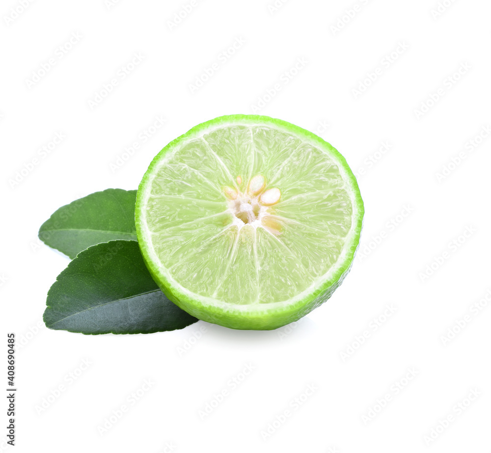 Limes with slices isolated on white background. Limes with slices isolated on white background.