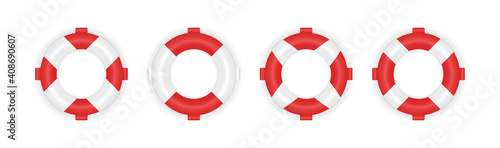 Set of 4 different marine lifeboat. Realistic 3d lifebuoys. Rescue life belt illustration