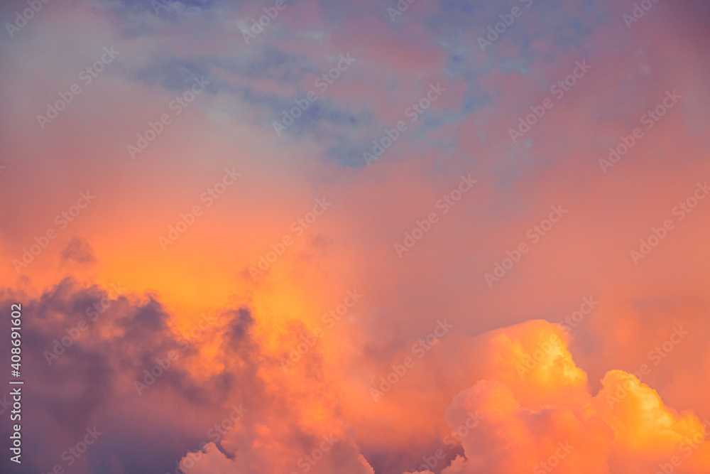 Beautiful golden sunset with clouds twilight