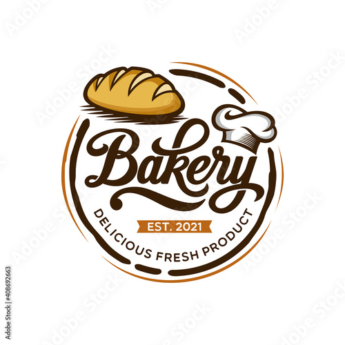 Vintage Retro Bakery Logo Design Vector Template