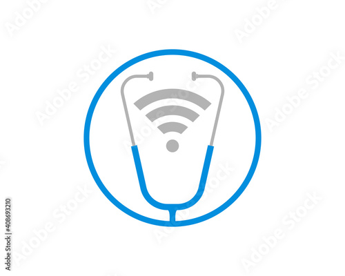 Stethoscope and wifi connection in the circle