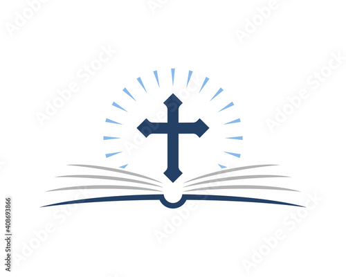 Christian cross symbol on the open book page