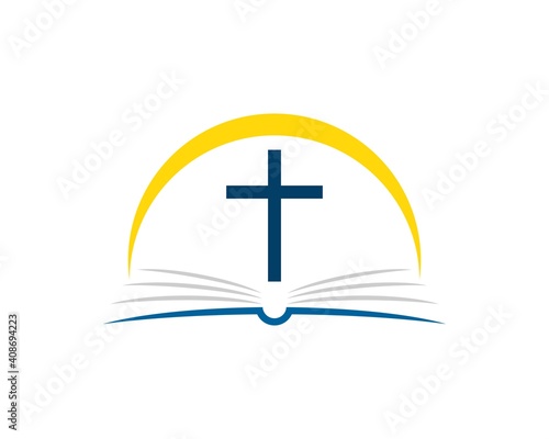 Abstract book with religion cross and yellow swoosh