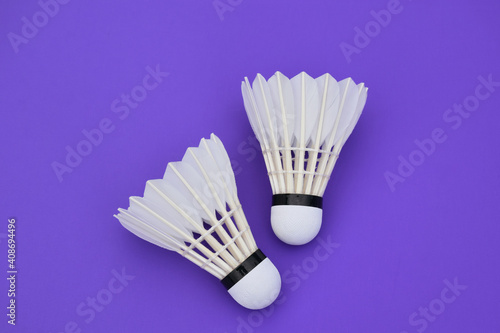 Badminton shuttlecocks feather on colourful background  concept for badminton sport lovers around the world.