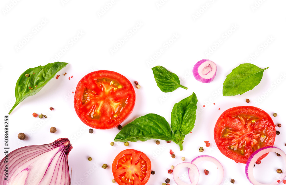 fresh vegetables, herbs and spices isolated on white background fresh vegetables, herbs and spices isolated on white background