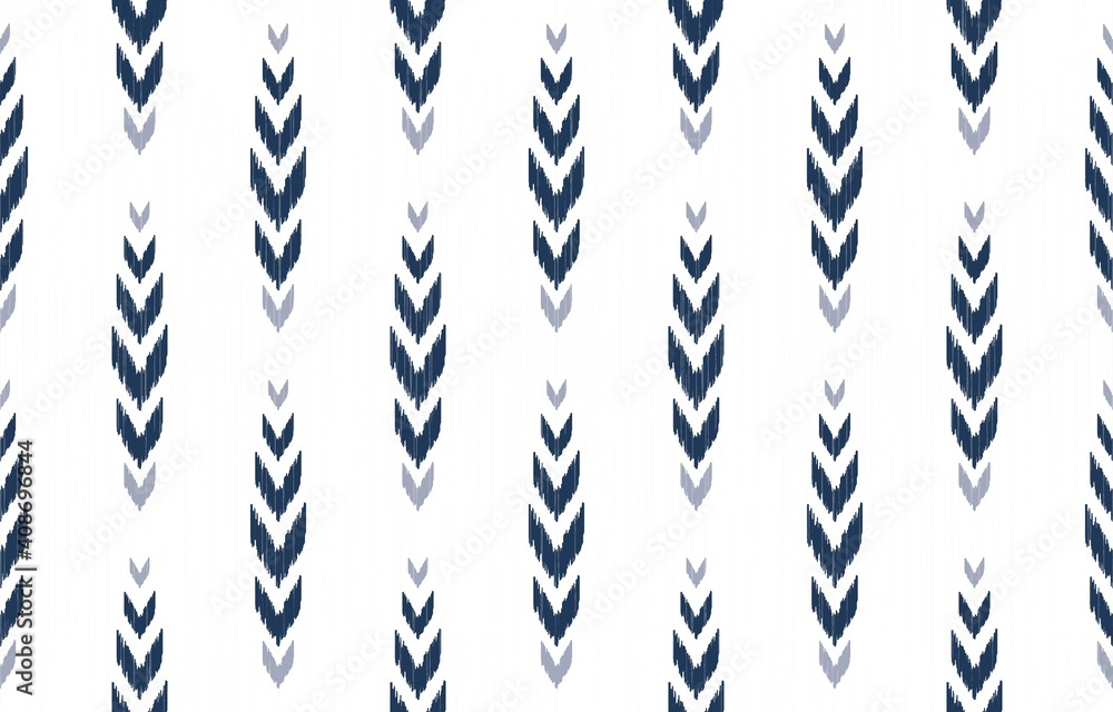 Vector ikat chevron in herringbone blue color shape seamless pattern with line texture background. Use for fabric, textile, decoration elements.