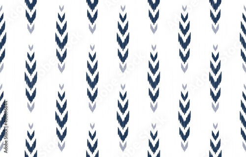 Vector ikat chevron in herringbone blue color shape seamless pattern with line texture background. Use for fabric, textile, decoration elements.