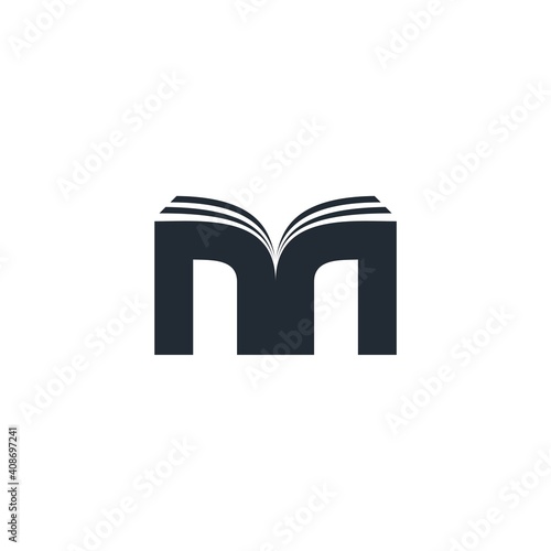 abstract book logo, book shaped letter m
